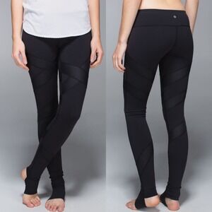Lululemon Stirrup Leggings Wunder Under Cire Wrap Black Womens Sz 4 Dance Ballet